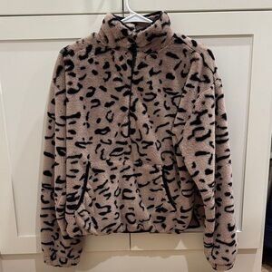 Leopard Print Faux Fur Half Zip